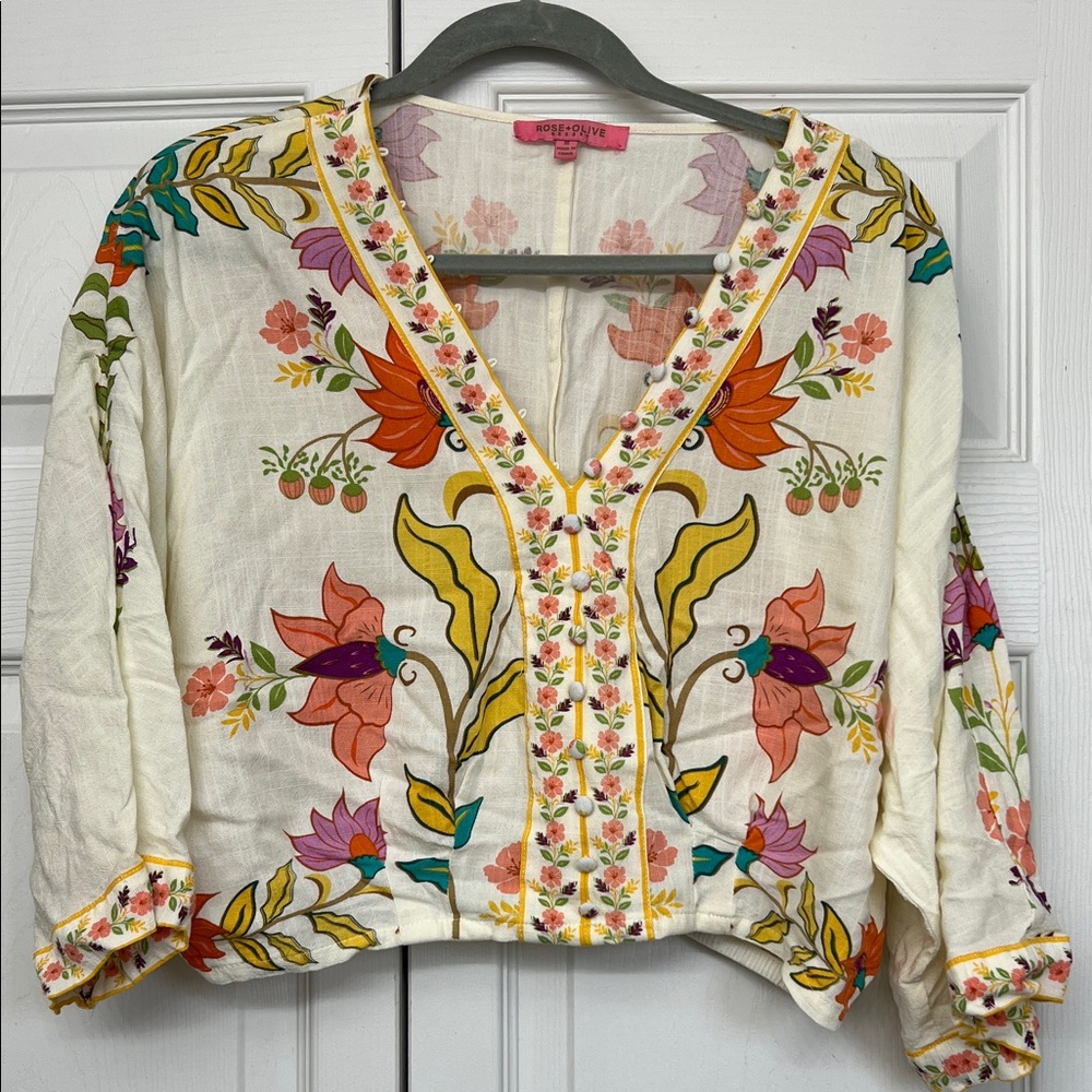Rose & Olive Cream Floral Embroidered Blouse